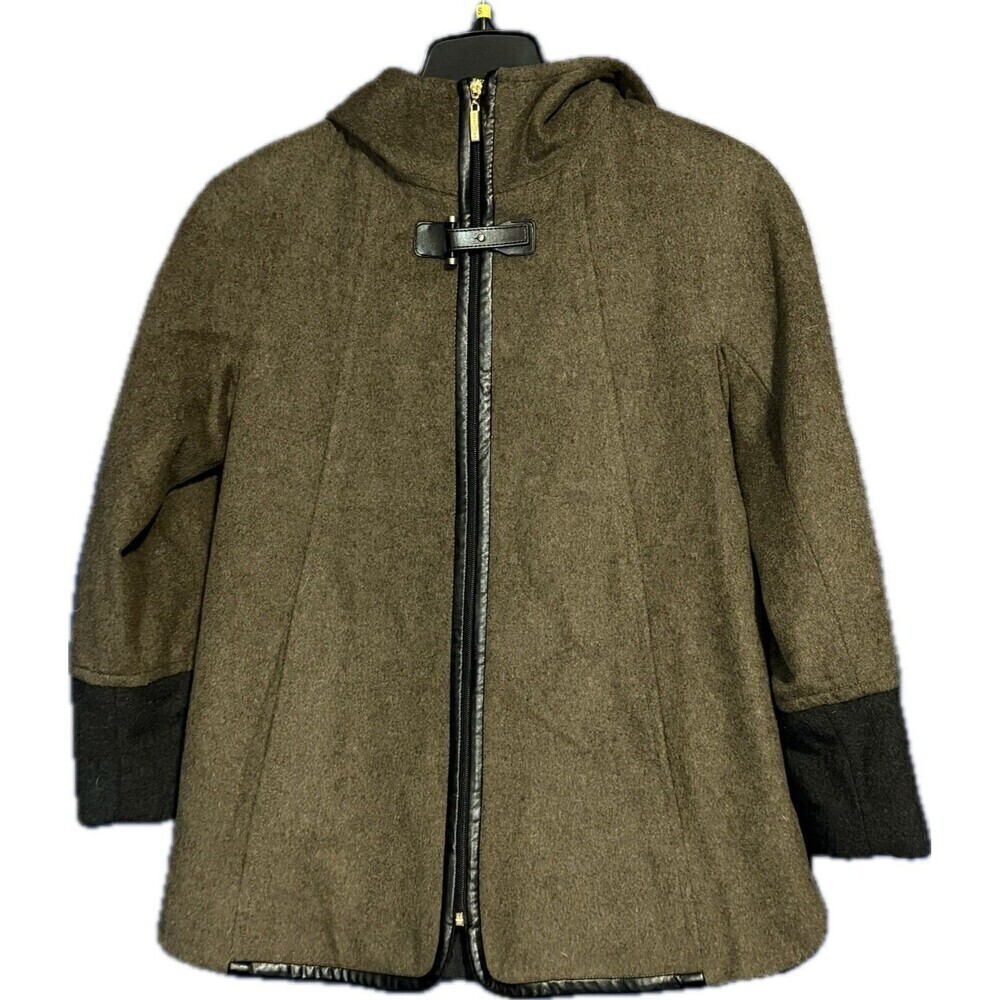 Ellen Tracy Petite Hooded Coat Wool Blend Army Green Pockets Women's Size 4P